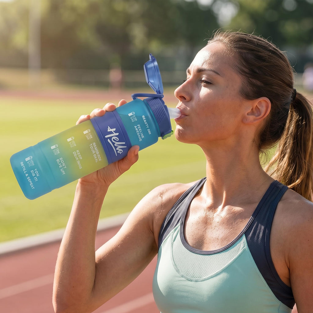 Water Bottle 1L with Straw Lid and Carry Handle, Leakproof Lightweight Reusable Sports Bottle for Gym, School, Travel and Outdoor Use, FL-230, Blue - image 6