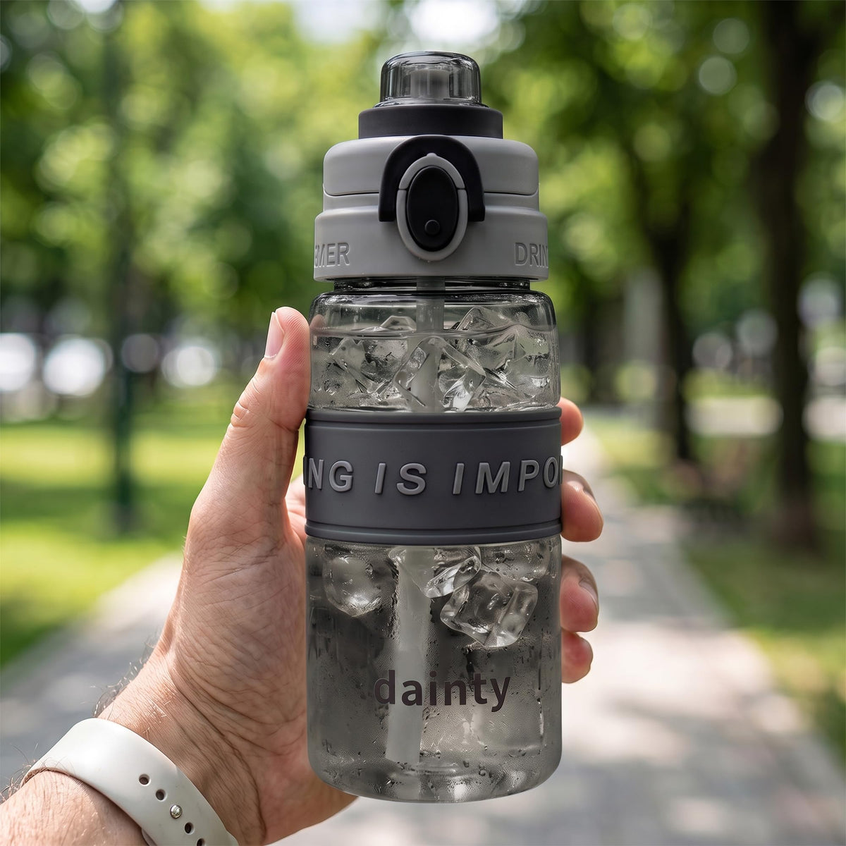 Water Bottle 500ml with Straw, BPA-Free Lightweight Plastic Sports Bottle with Leak-Resistant Lid for School, Gym, Fitness, Outdoor and Travel Use, FL-1315, Grey - image 7
