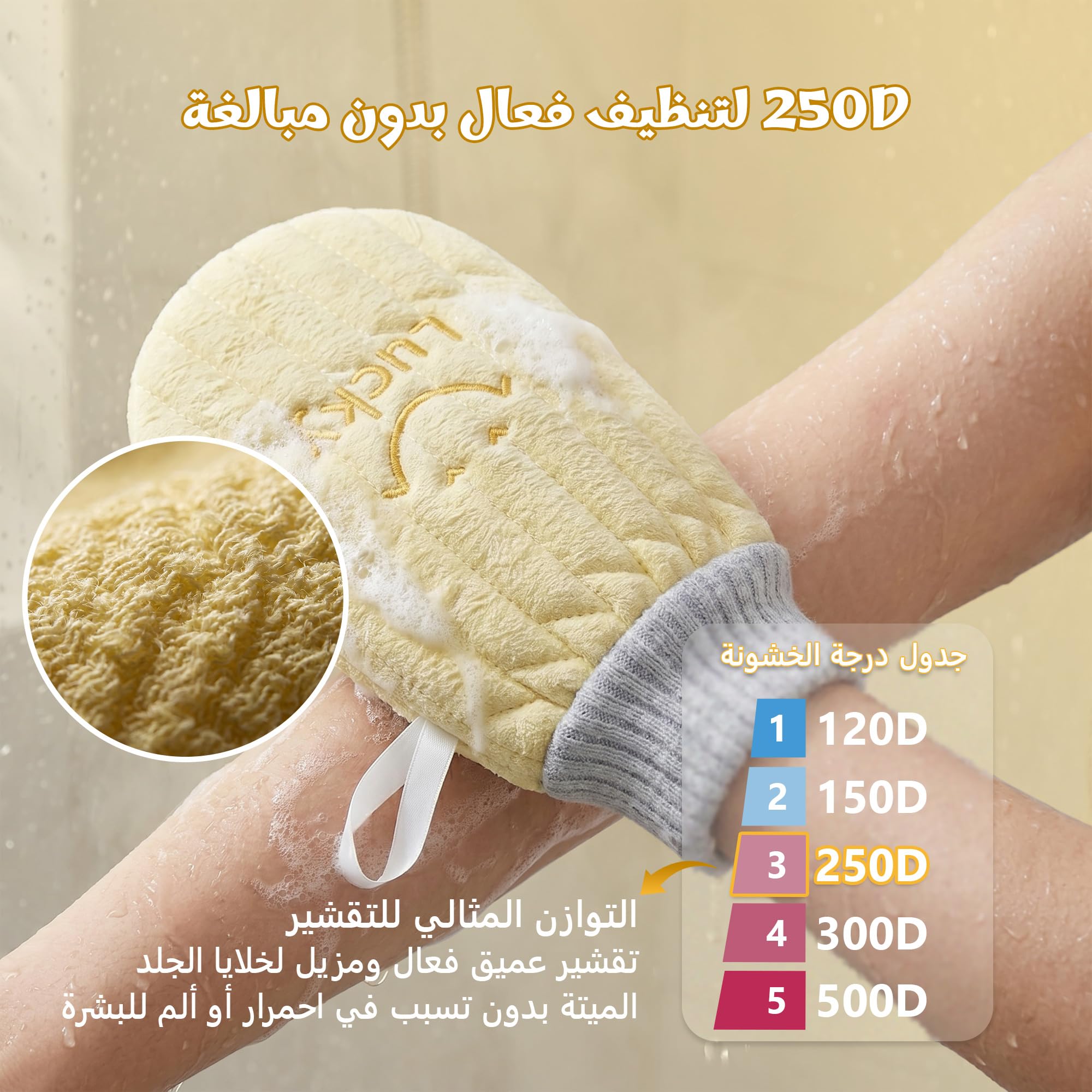 Body Loofah Shower Mitt, lightweight, for Gym Travel Work Home Bathroom, Yellow - image 3