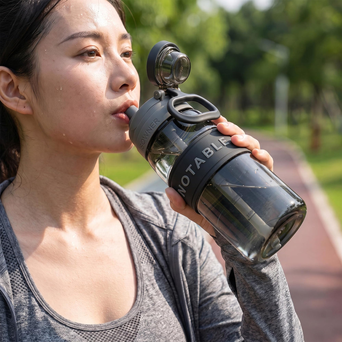 Water Bottle 500ml with Straw, BPA-Free Lightweight Plastic Sports Bottle with Leak-Resistant Lid for School, Gym, Fitness, Outdoor and Travel Use, FL-1315, Grey - image 6